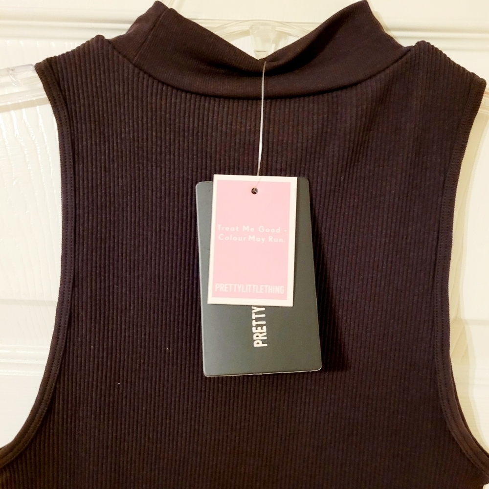 NWT Dark Brown Structured Contour Rib High Neck Sleeveless Mid - Picture 8 of 13